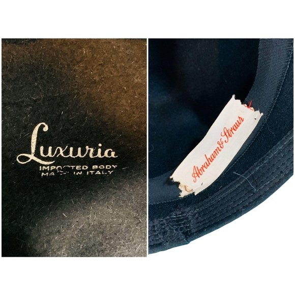 Vintage 1950s Bucket Hat Luxuria Black Satin Bow Tall Hat - Picture 6 of 10